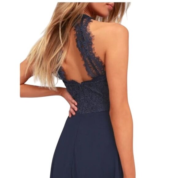 Lulus Dance All Evening Navy Blue Lace Open-Back Maxi Dress Size‎ L - Picture 8 of 14